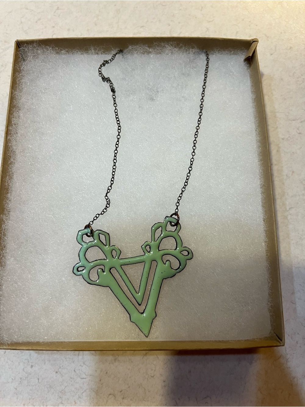 Mint Green V-Shaped Decorative Pendant Necklace - reversible